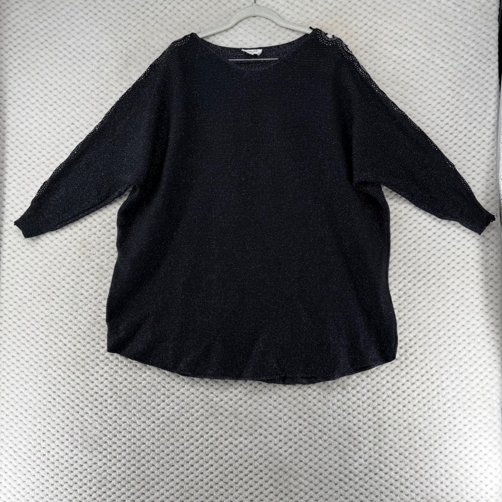 Siren Lily Sweater Womens 2X Black Silver Sparkle Chain Detail Knit Top‎